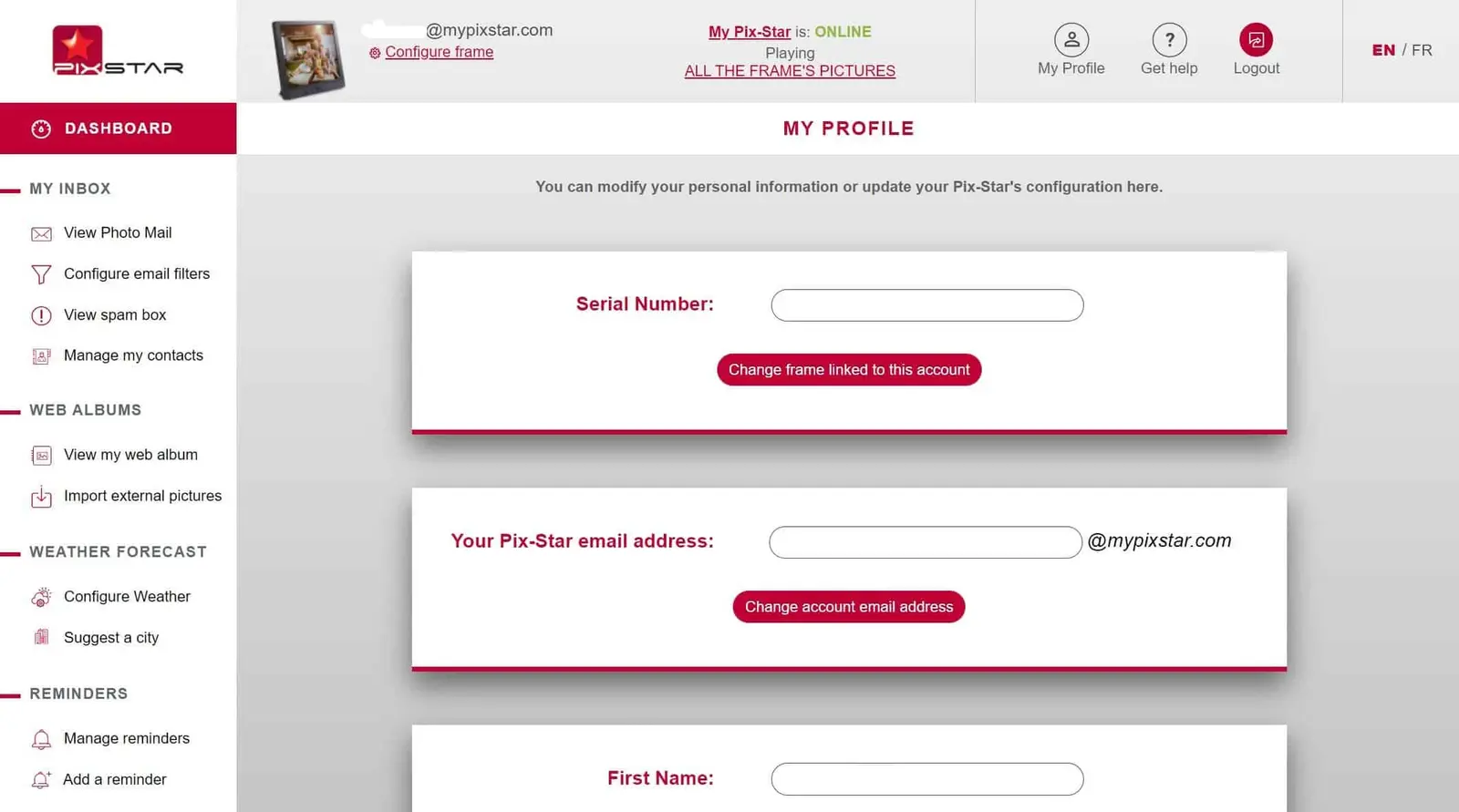 Pix-Star Dashboard