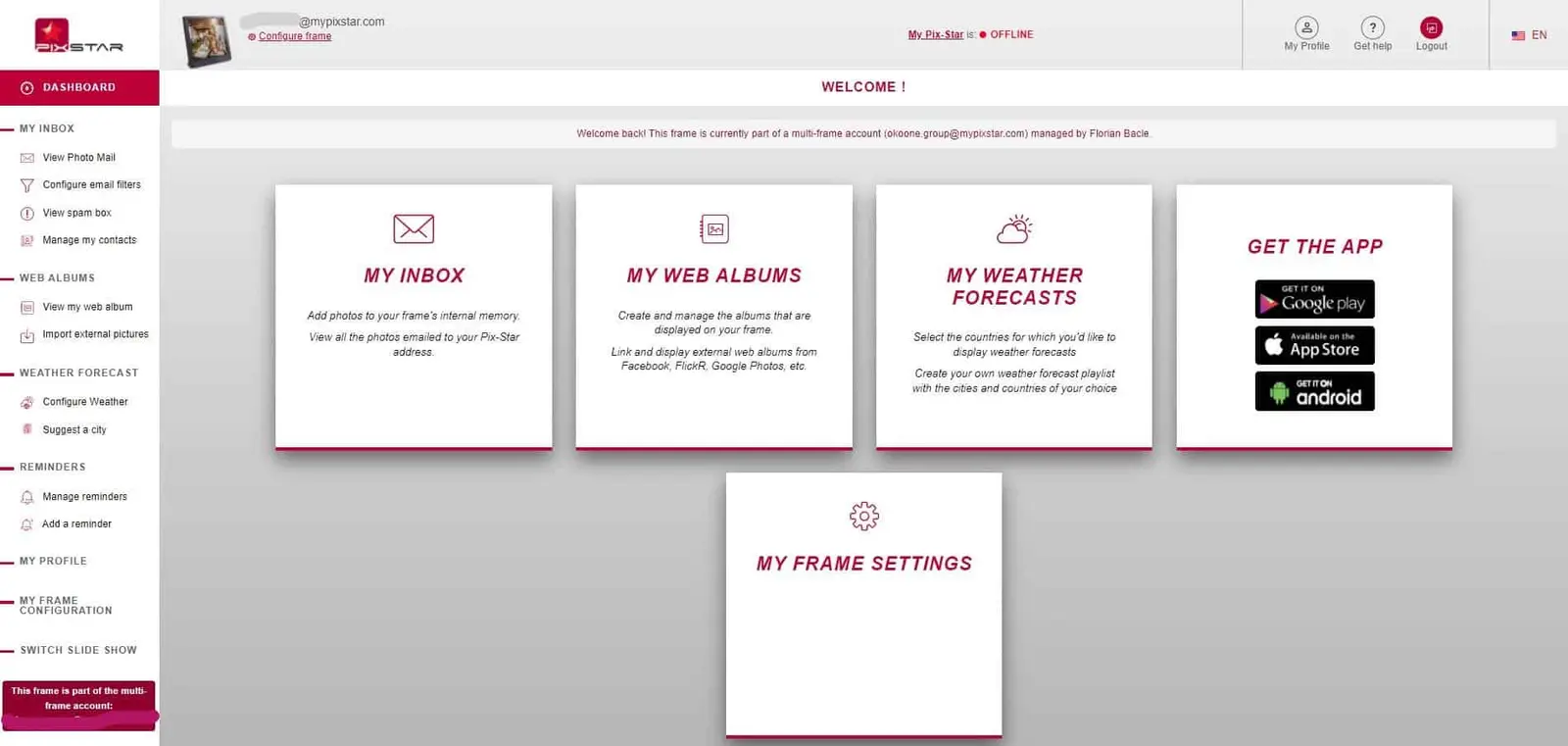 Login into your frame’s web dashboard