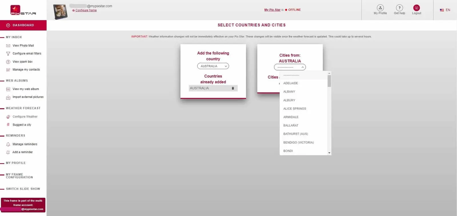 Configure weather forecasts & set reminders