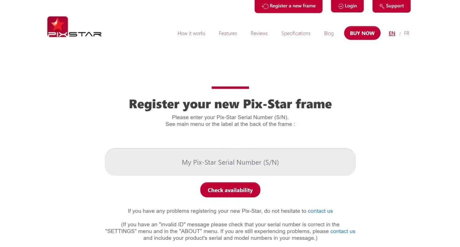 Register your frame via the web interface